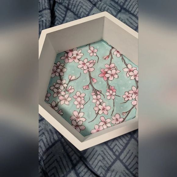 Handmade Cherry Blossom Hexagon Wall Decor (EUC) - Picture 3 of 15